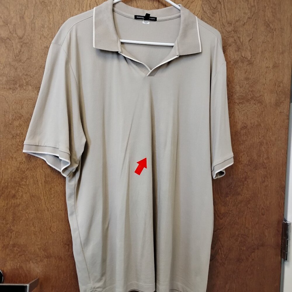 Robert Barakett Tan Birdeye Knit Open Collar Polo - Picture 2 of 4